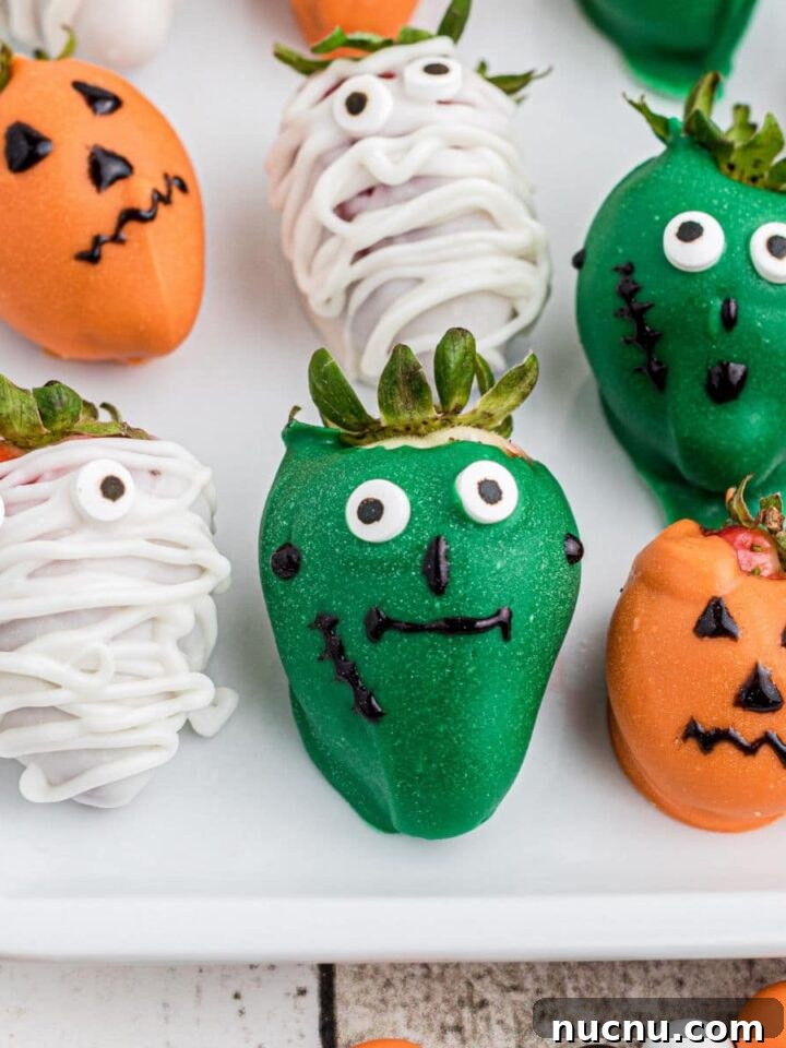 Spider Web Brownies: How to Make Spooky Halloween Brownies Quickly 6 close up shot of some hallwoeen chocolate strawberries.