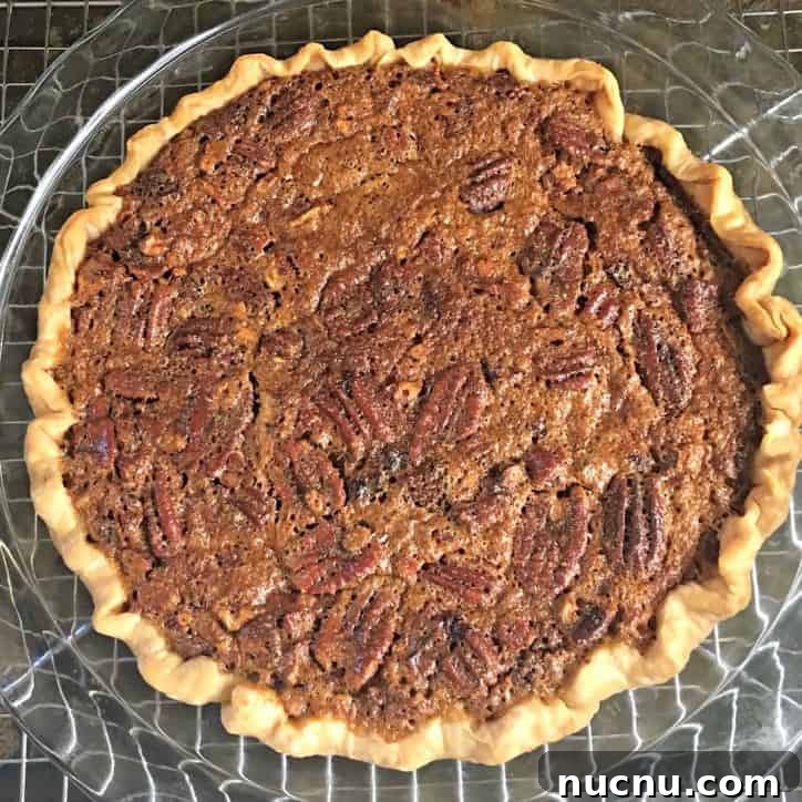 Overhead view of the whole pie Fudge Chocolate Pecan Pie