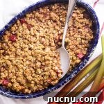 Spiced rhubarb crisp with oatmeal pecan crumble