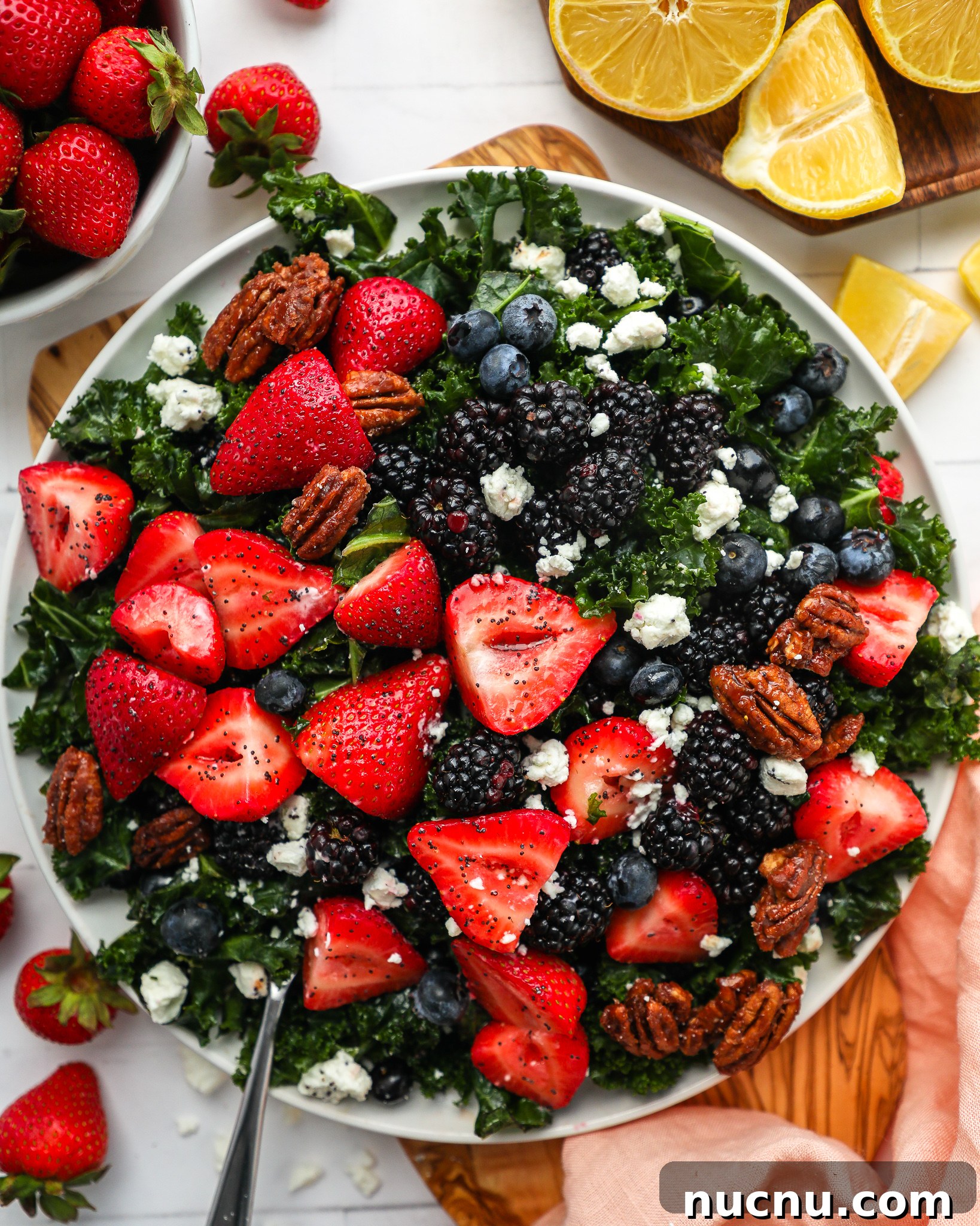 Mixed Berry and Kale Salad with Lemon Poppy Seed Dressing 5 This fruity kale salad is the best side dish for spring! You can easily make it ahead of time and itis always a crowd favorite too!