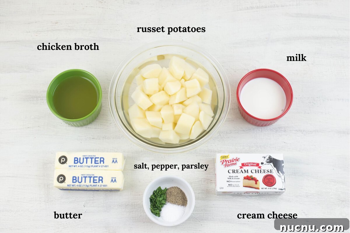 Million-Dollar Slow Cooker Mashed Potatoes Recipe 3 Premeasured Million Dollar Mashed Potatoes ingredients.
