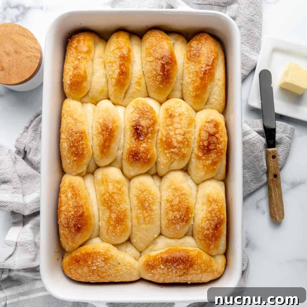 Authentic Boston Brown Bread Recipe: Steamed New England Classic 17 A baking dish filled with golden brown dinner rolls sits on a white countertop next to a butter dish and a knife.